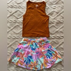 Girls Outfit Bundle - Two Piece Outfit W/ Ribbed Tank Top & Floral Skort, Size 6